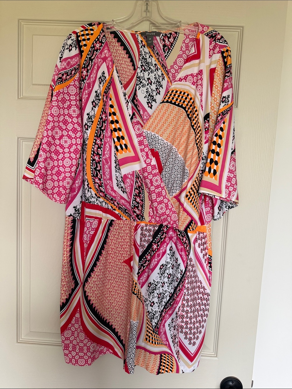 Vibrant Pink & Orange Geo Print Wrap shorts jumpsuit
